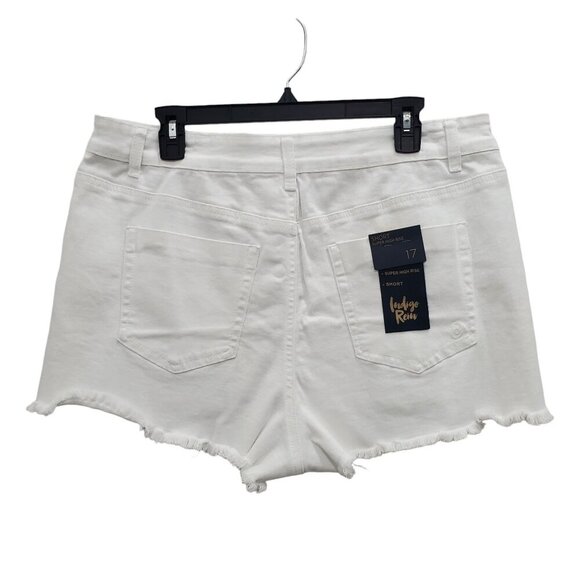 Indigo Rein Woman's White Super High Rise Frayed Button Fly Short NWT Plus 32/17 - Picture 9 of 9